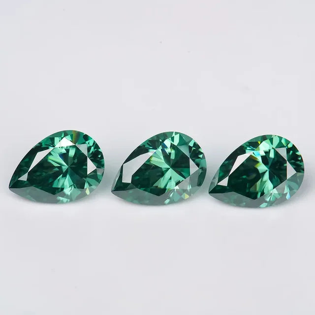 Emerald Green Pear Cut Moissanites