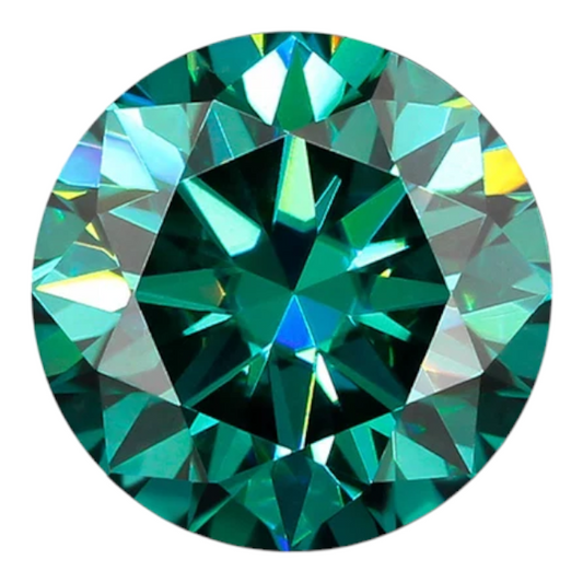 Emerald Green Round Brilliant Cut Moissanites