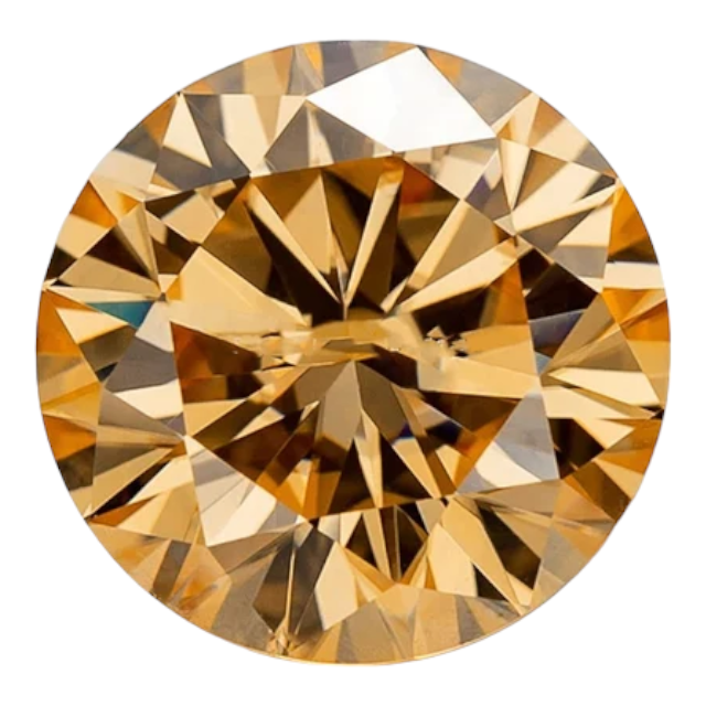 Vivid Champagne Round Brilliant Cut Moissanites