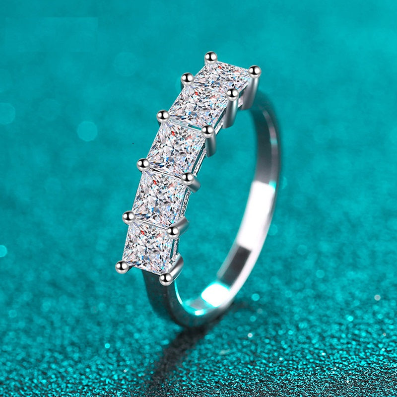 Dazzling Delights 2ct 5 Stone Princess Cut Moissanite Half Eternity Ring