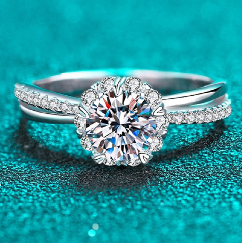 Dazzling Delights Round Brilliant Cut Moissanite Split Band Halo Ring