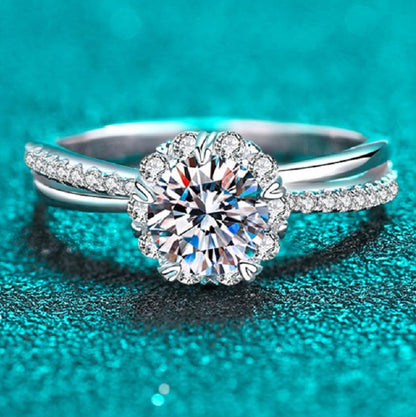 Dazzling Delights Round Brilliant Cut Moissanite Split Band Halo Ring