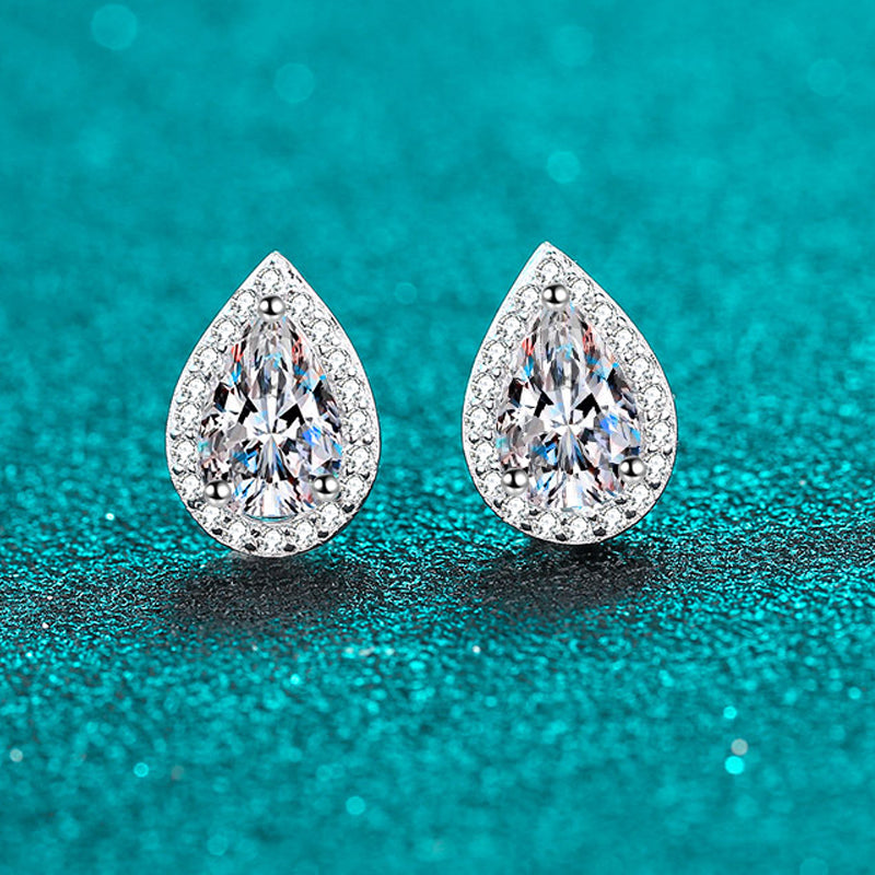 Dazzling Delights Pear Cut Moissanite Halo Stud Earrings