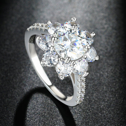 Dazzling Delights Round Brilliant Cut Moissanite Sunflower Halo Ring