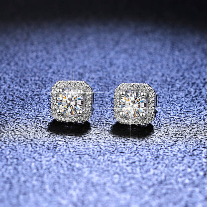 Dazzling Delights Round Brilliant Cut Moissanite Square Halo Stud Earrings