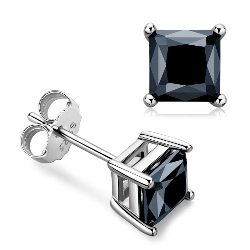 Dazzling Delights Princess Cut Black Moissanite Stud Earrings