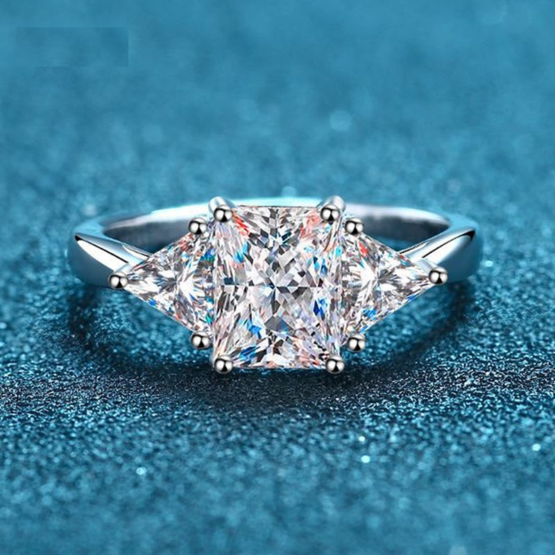 Dazzling Delights 3ct Radiant and Trillion Cut Moissanite Trilogy Ring