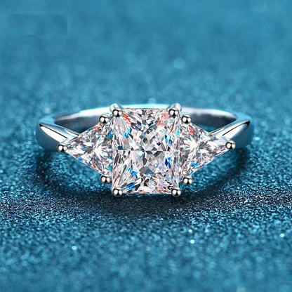 Dazzling Delights 3ct Radiant and Trillion Cut Moissanite Trilogy Ring