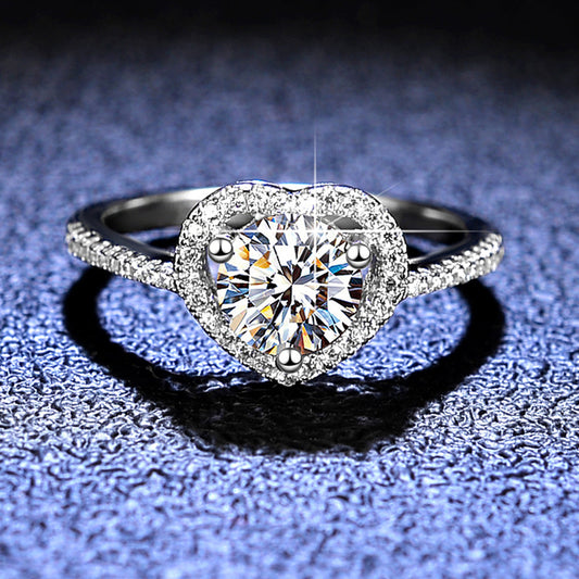 Dazzling Delights Round Brilliant Cut Moissanite Heart Halo Ring