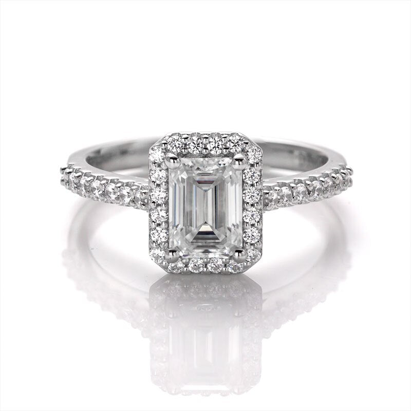 Dazzling Delights Emerald Cut Moissanite Halo Ring