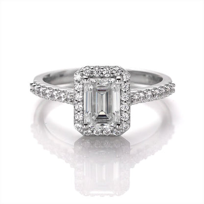 Dazzling Delights Emerald Cut Moissanite Halo Ring