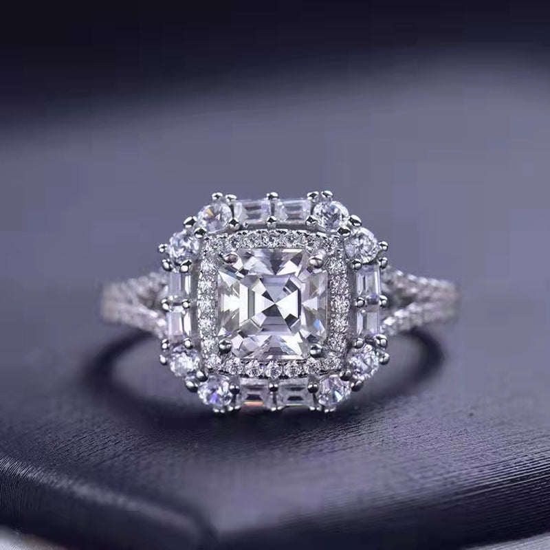 Dazzling Delights Asscher Cut Moissanite Halo Ring