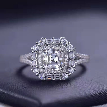 Dazzling Delights Asscher Cut Moissanite Halo Ring