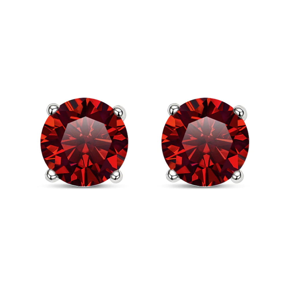 Round Brilliant Cut Red Moissanite 4-Claw Stud Earrings