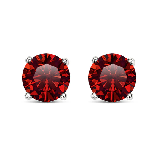 Round Brilliant Cut Red Moissanite 4-Claw Stud Earrings