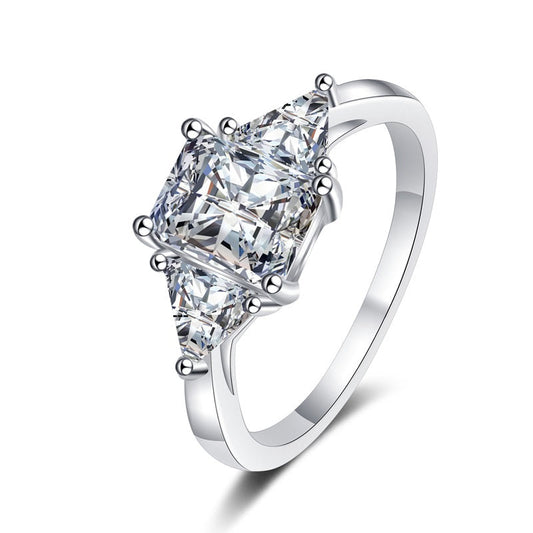 Dazzling Delights 3ct Radiant and Trillion Cut Moissanite Trilogy Ring