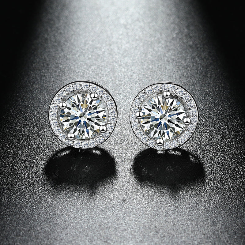 Dazzling Delights Round Brilliant Cut Moissanite Stud Halo Earrings