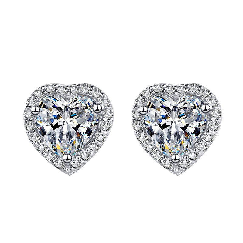 Dazzling Delights Heart Cut Moissanite Halo Stud Earrings