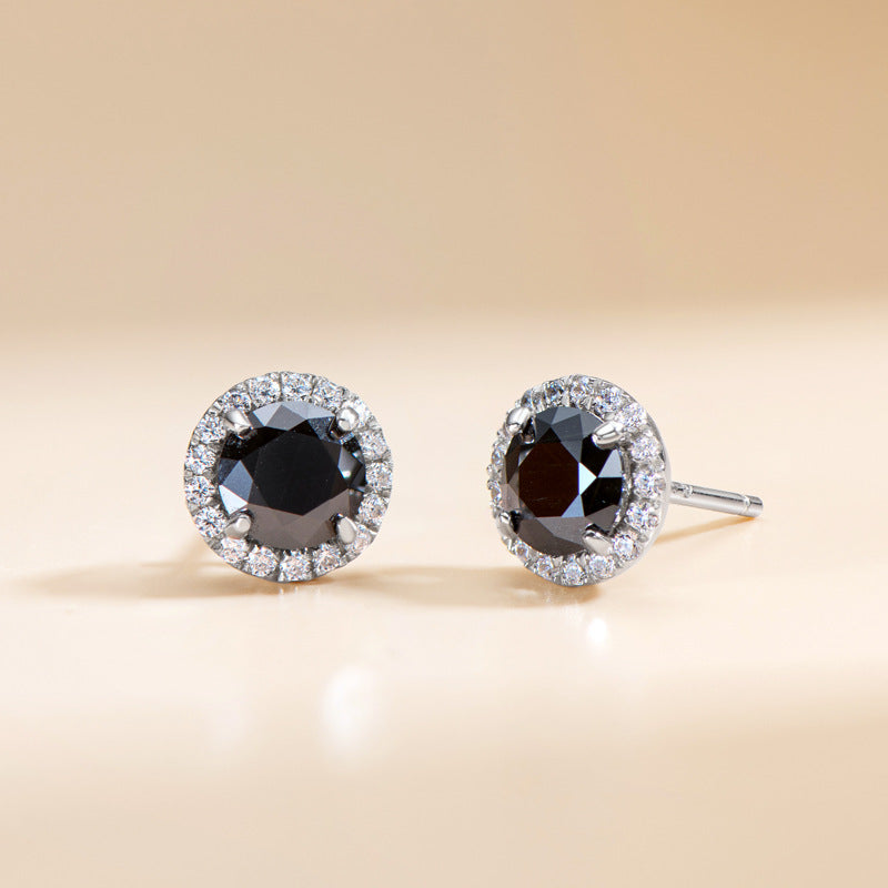 Dazzling Delights Round Brilliant Cut Black Moissanite Halo Stud Earrings