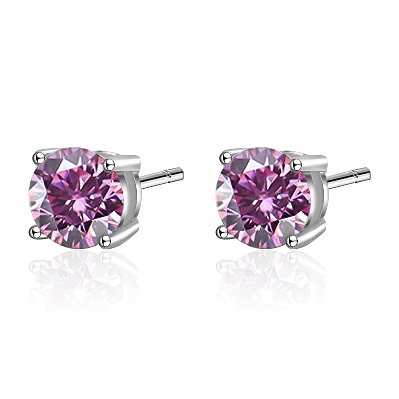 Dazzling Delights Round Brilliant Cut Pink Moissanite 4-Claw Stud Earrings