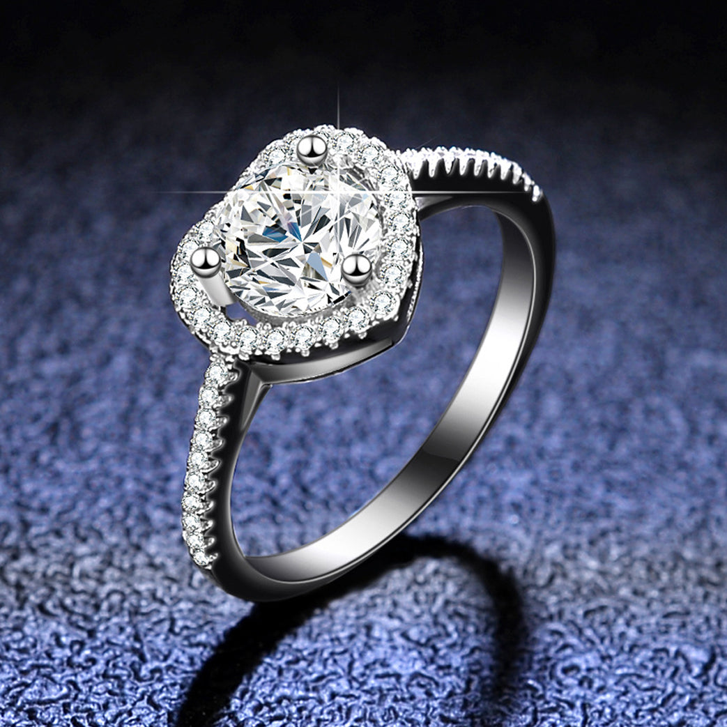 Dazzling Delights Round Brilliant Cut Moissanite Heart Halo Ring