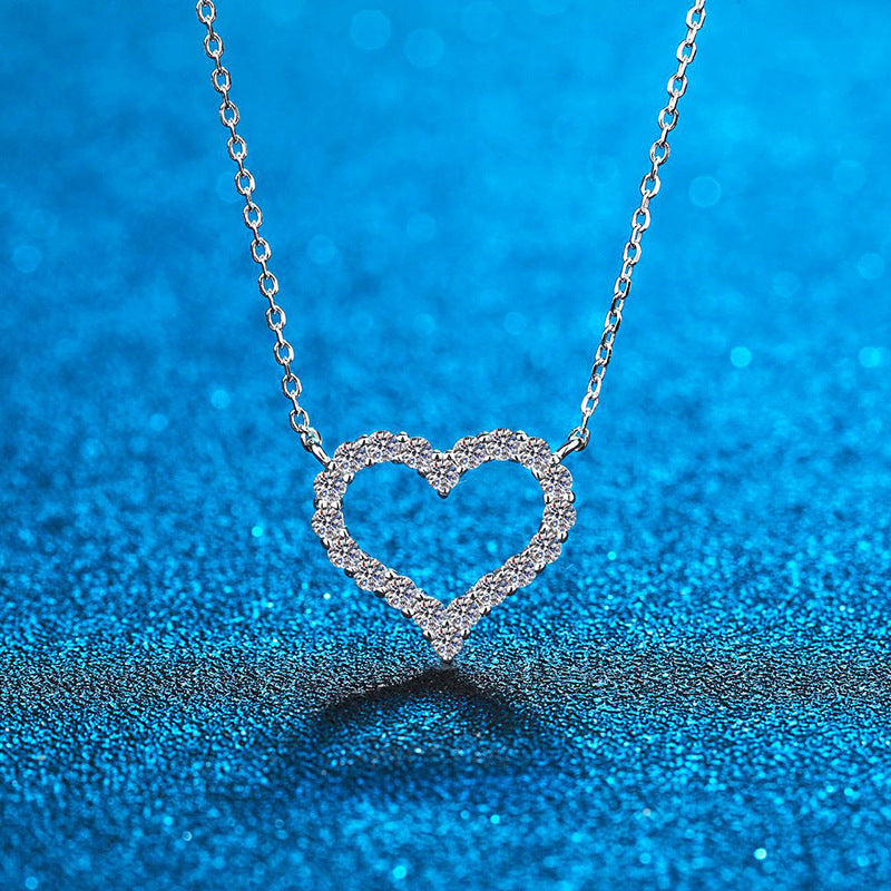 Moissanite Hollow Heart Pendant Necklace