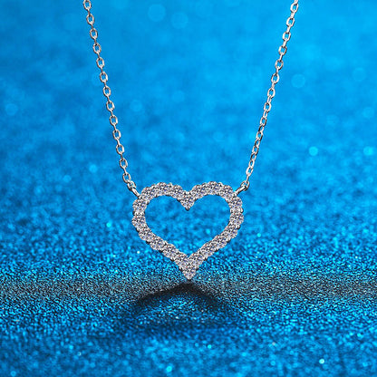 Moissanite Hollow Heart Pendant Necklace