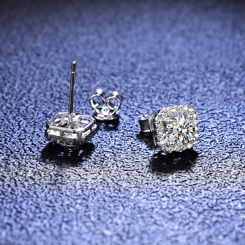 Dazzling Delights Round Brilliant Cut Moissanite Square Halo Stud Earrings