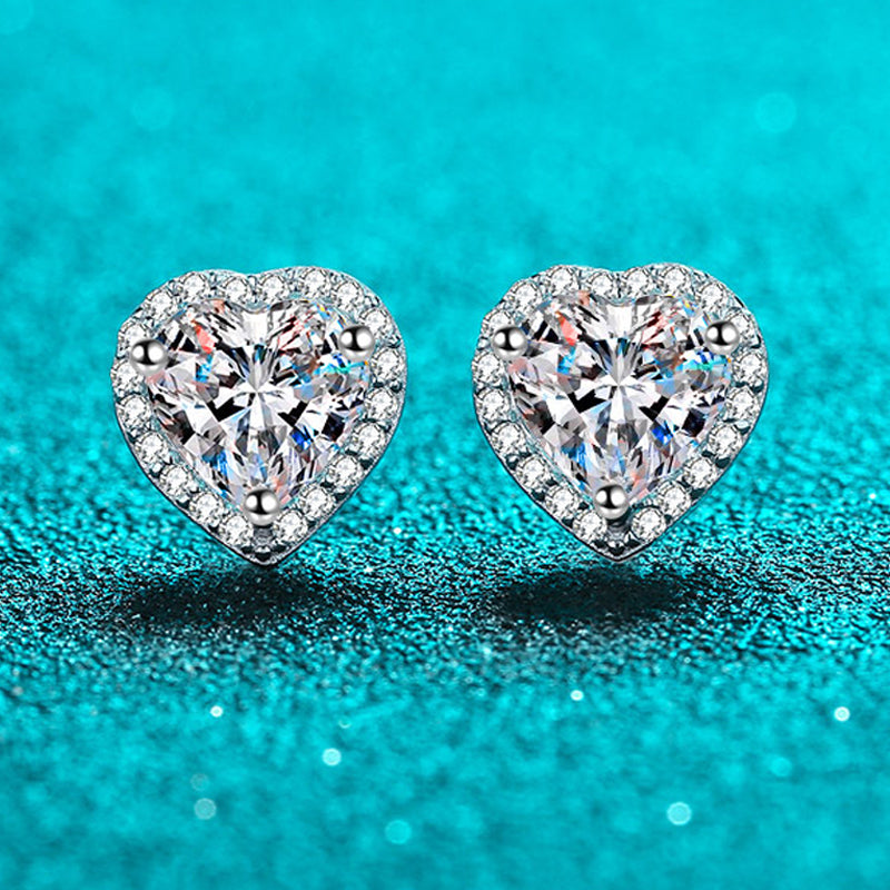 Dazzling Delights Heart Cut Moissanite Halo Stud Earrings