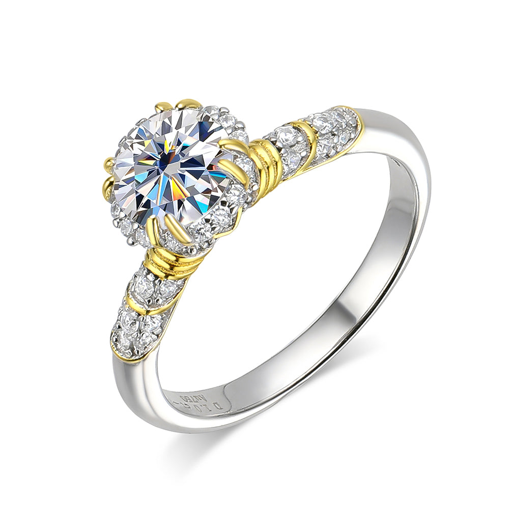 Ornate Round Brilliant Cut Moissanite Twist Ring