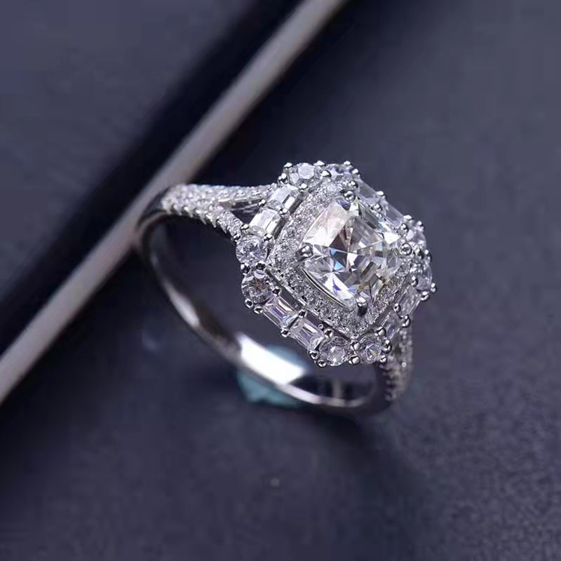 Dazzling Delights Asscher Cut Moissanite Halo Ring