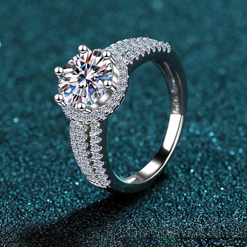 Dazzling Delights Round Brilliant Cut Moissanite Tri-Band Halo Ring