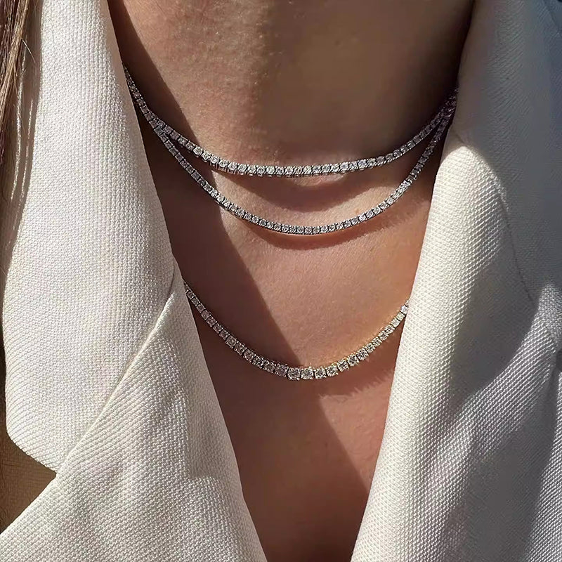 Round Brilliant Cut Moissanite Tennis Necklaces - Premium Necklace from Dazzling Delights - Just $300! Shop now at Dazzling Delights