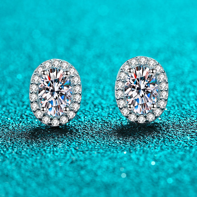 Dazzling Delights Oval Cut Moissanite Halo Stud Earrings