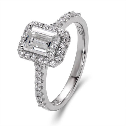 Dazzling Delights Emerald Cut Moissanite Halo Ring