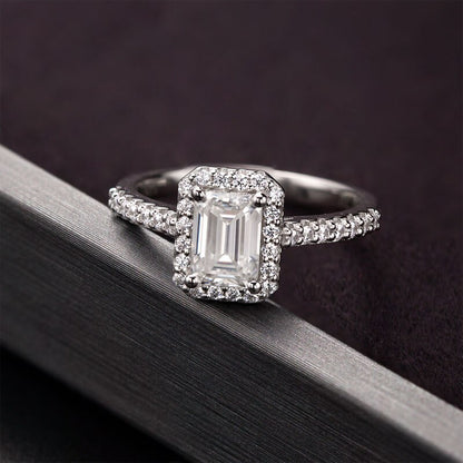 Dazzling Delights Emerald Cut Moissanite Halo Ring