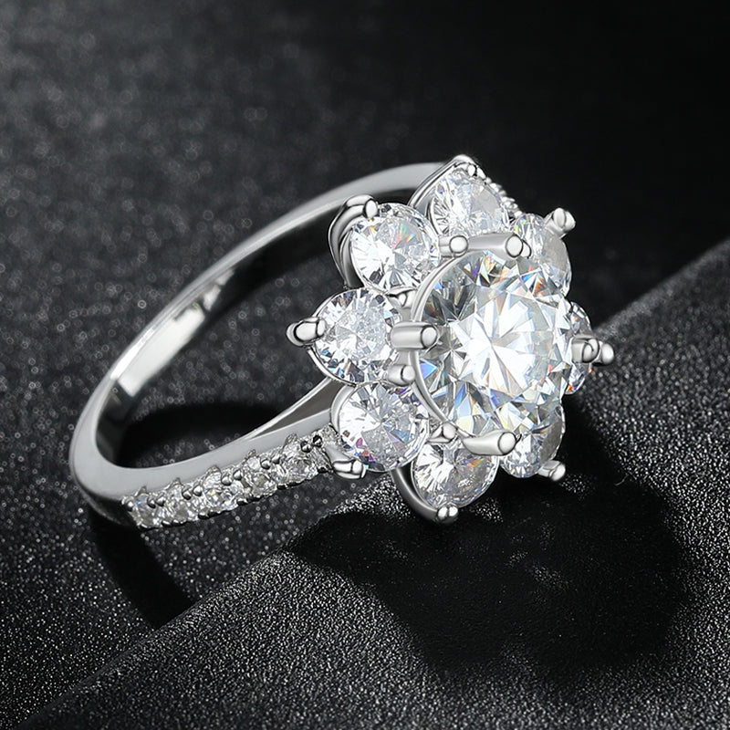 Dazzling Delights Round Brilliant Cut Moissanite Sunflower Halo Ring