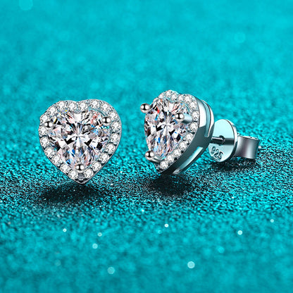 Dazzling Delights Heart Cut Moissanite Halo Stud Earrings