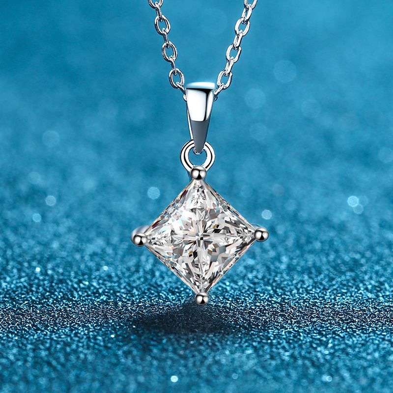 Dazzling Delights Princess Cut Moissanite Drop Pendant Necklace