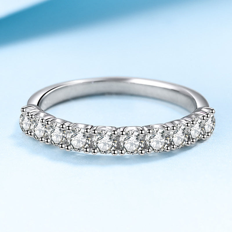 Dazzling Delights 3mm Round Brilliant Cut Moissanite Half Eternity Ring Wedding Band