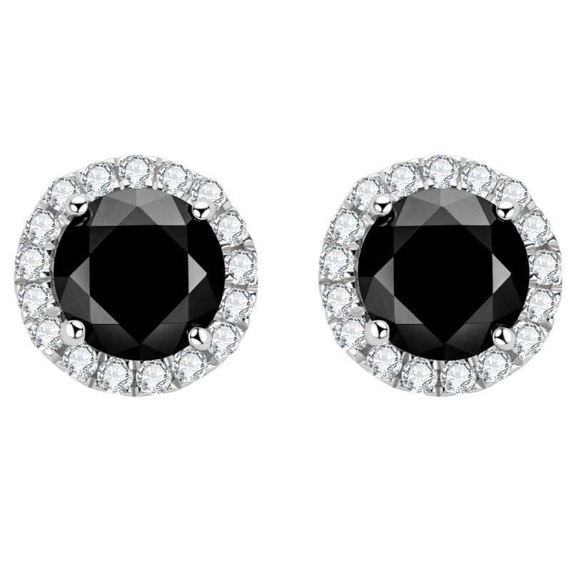 Dazzling Delights Round Brilliant Cut Black Moissanite Halo Stud Earrings