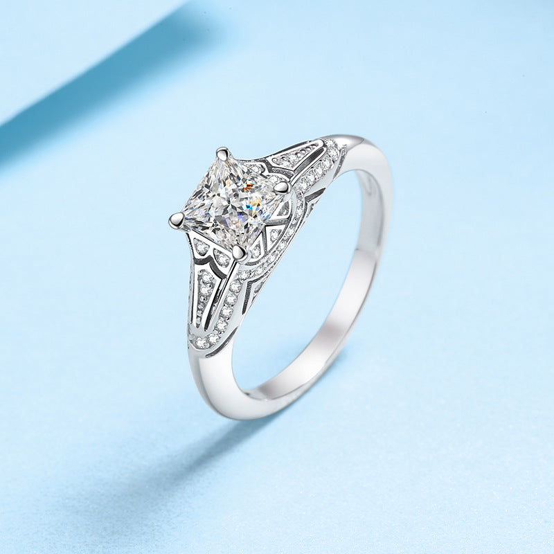 Dazzling Delights Ornate Princess Cut Moissanite Ring