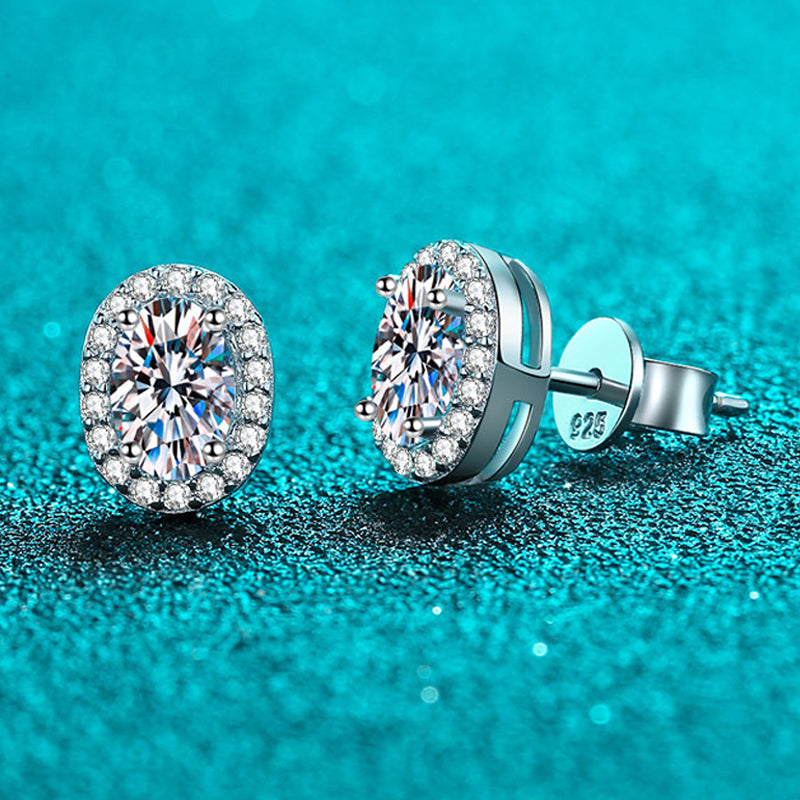 Dazzling Delights Oval Cut Moissanite Halo Stud Earrings