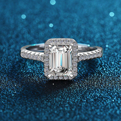 Dazzling Delights Emerald Cut Moissanite Halo Ring