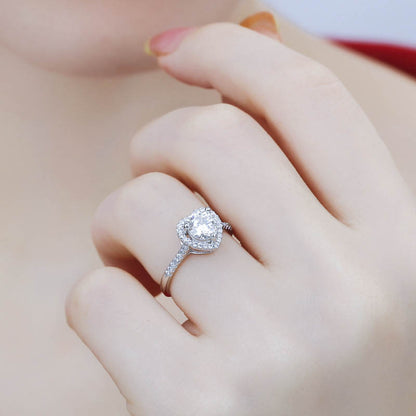 Dazzling Delights Round Brilliant Cut Moissanite Heart Halo Ring