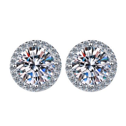 Round Brilliant Cut Moissanite Halo Stud Earrings