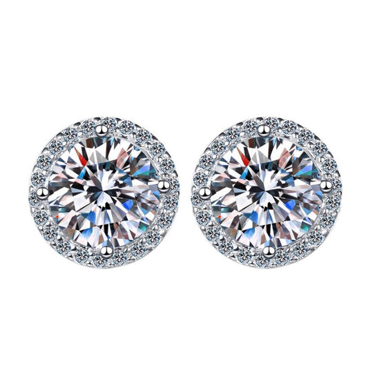 Round Brilliant Cut Moissanite Halo Stud Earrings