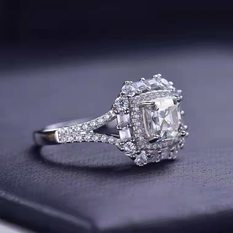 Dazzling Delights Asscher Cut Moissanite Halo Ring