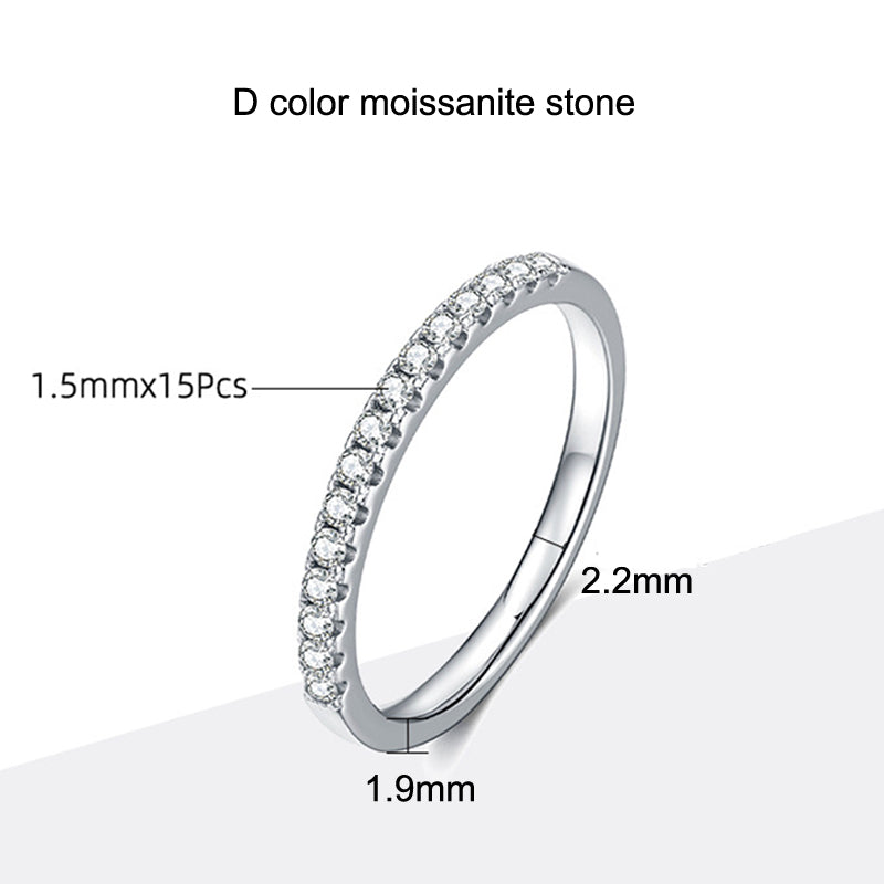 Dazzling Delights 1.5mm Round Brilliant Cut Moissanite Half Eternity Ring Wedding Band