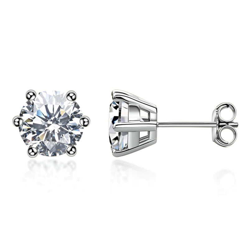 Dazzling Delights Classic Round Brilliant Cut Moissanite 6-Claw Stud Earrings